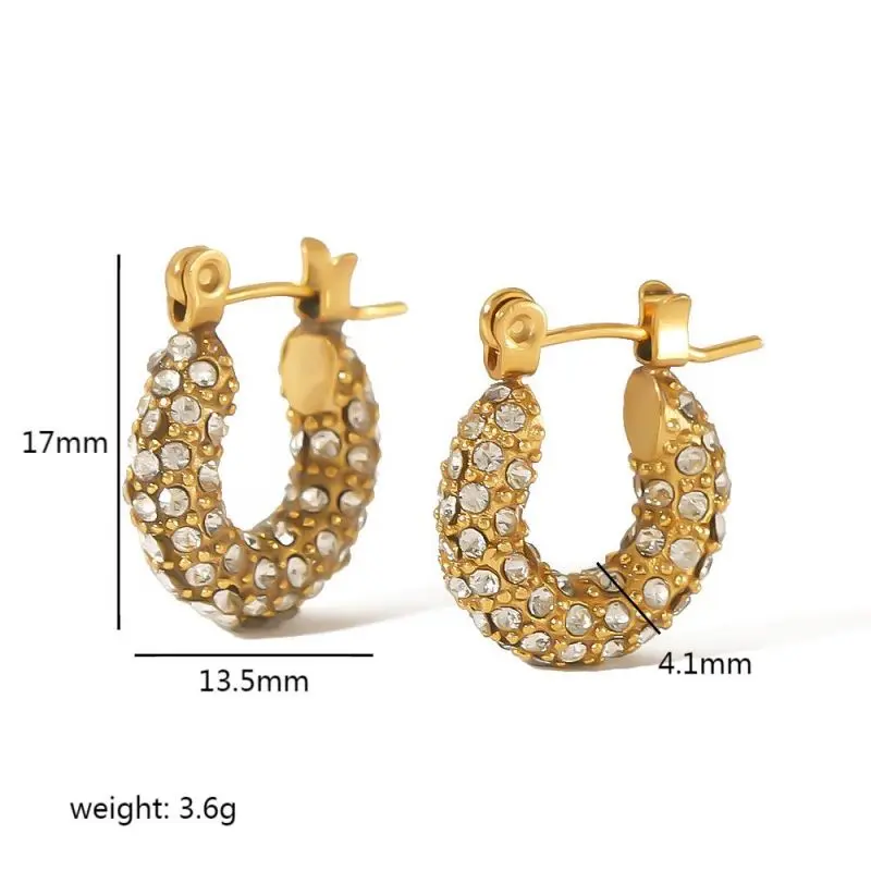 1 Pair Elegant Simple Style U Shape Stainless Steel 18K Gold Plated Inlay Rhinestones Women's Hoop Earrings h5 Picture2